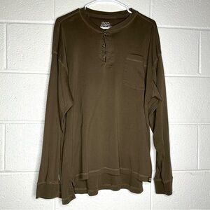 < Men's Brown Long Sleeve Henley Shirt Size XL >